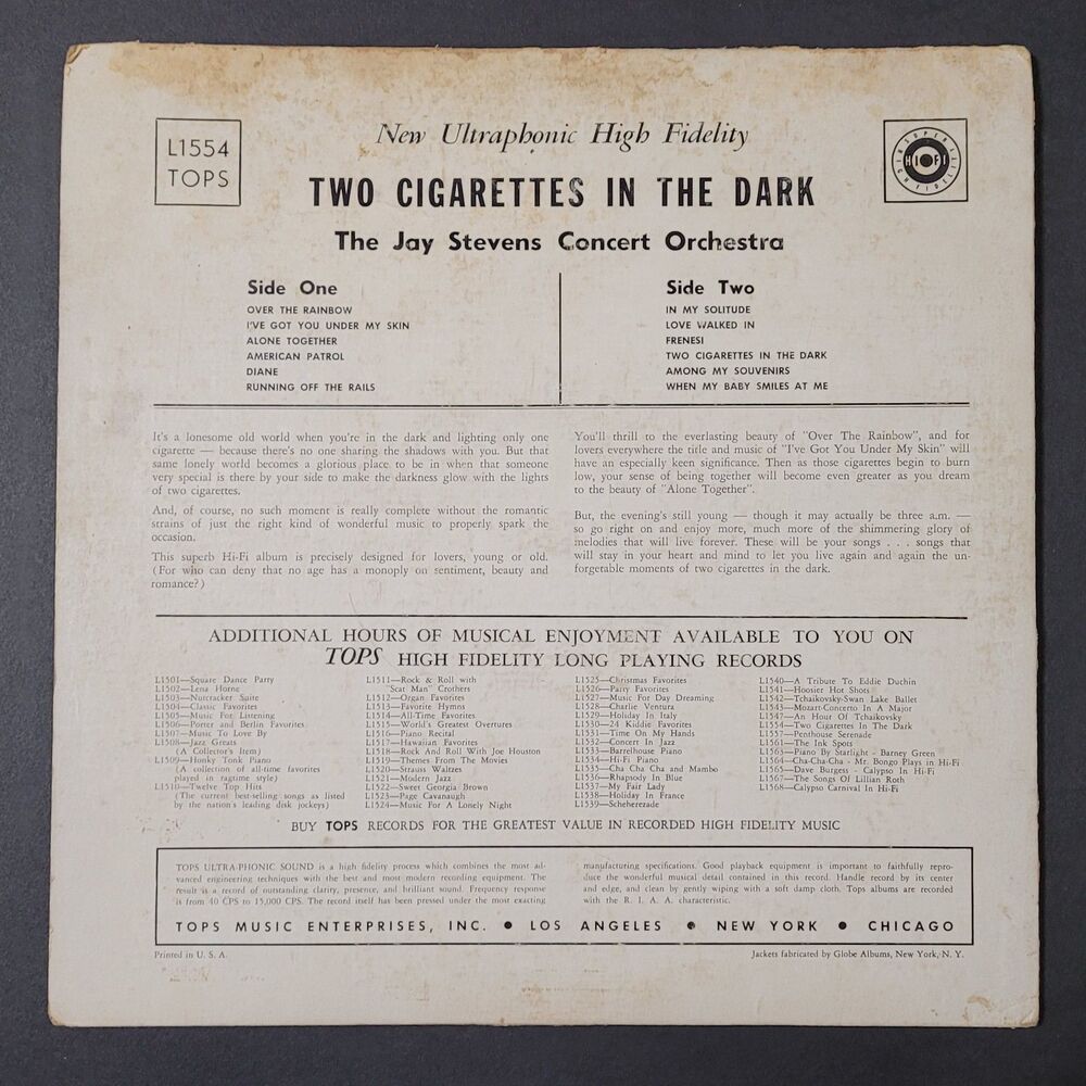Jay Stevens Concert Orchestra LP - Two Cigarettes In The Dark - Tops F/VG- Easy - Picture 2 of 4